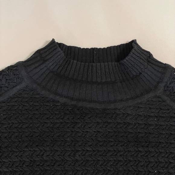 Alexander Wang Open Knit Mock Neck Sweater Top Cropped Slim Fit Black Medium - Picture 8 of 14